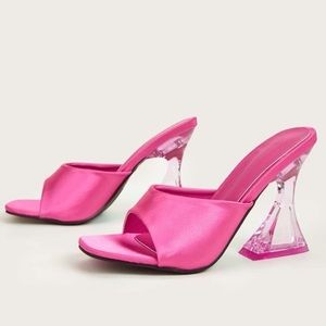 Satin Sculptural Heeled Mule Sandals NWT